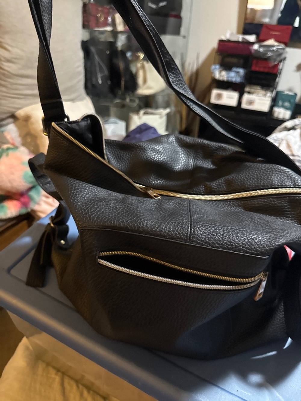 Faux leather black handbag